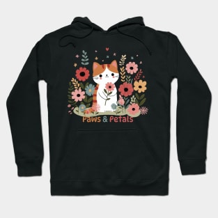 Paws and Petals | Cute Kawaii Kitty Cat with Flowers | Kitty Cat Lover Design Hoodie